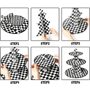 Racing themed party black white check dessert cupcake stand
