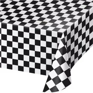 Black & White Check Plastic Table Cover 274cm