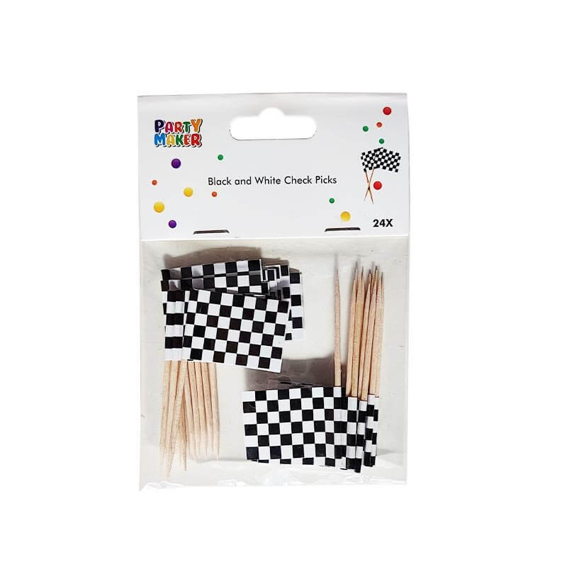 Black & White Checkered Flag Cupcake Picks 24 Pack