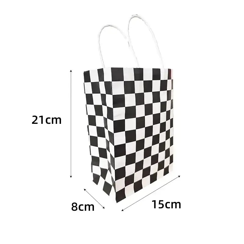Black & White Checkered Paper Gift Bags 4pk