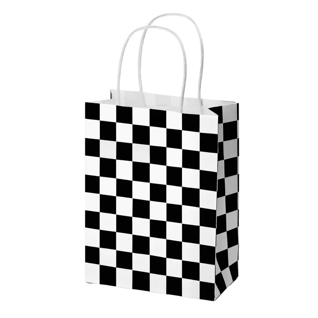 Black & White Checkered Paper Gift Bags 4pk