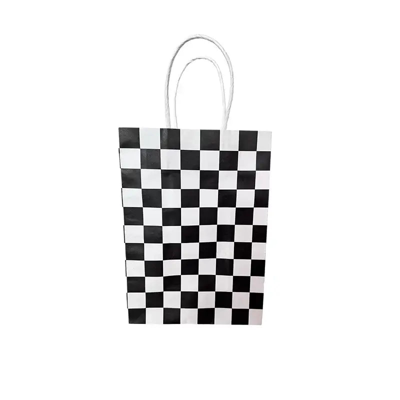 Black & White Checkered Paper Gift Bags 4pk