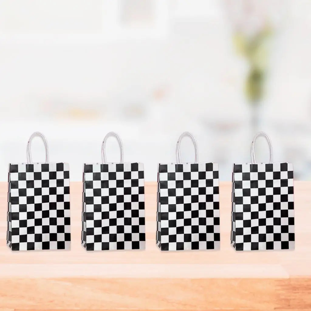 Black & White Checkered Paper Gift Bags 4pk