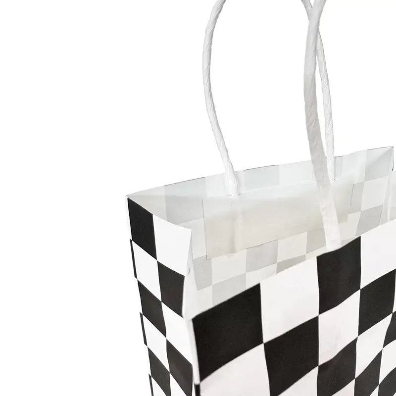 Black & White Checkered Paper Gift Bags 4pk