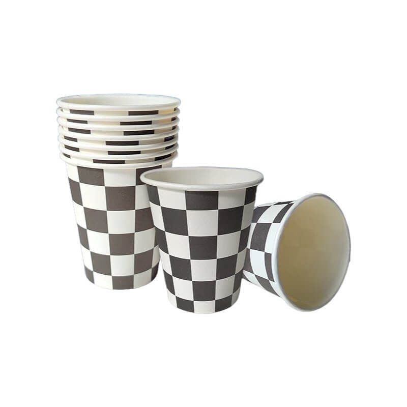 Black & White Checkered Paper Party Cups 266ml 8 Pack