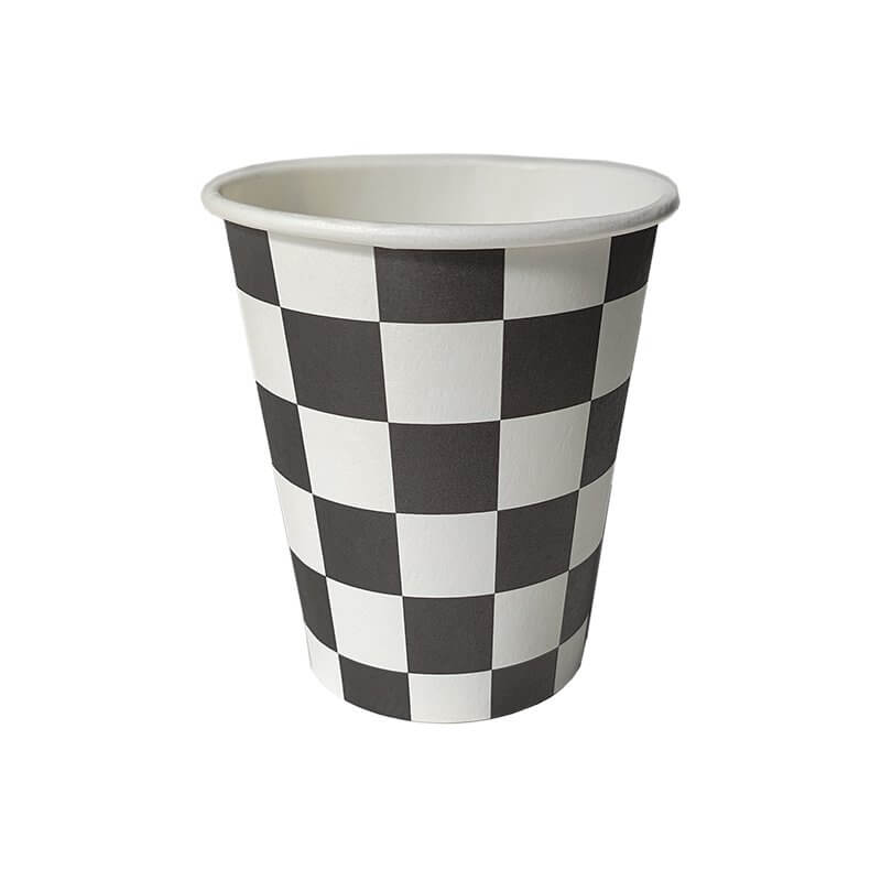 Black & White Checkered Paper Party Cups 266ml 8 Pack