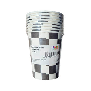 Black & White Checkered Paper Party Cups 266ml 8 Pack