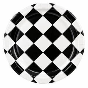 Black and white checkered paper plates 9 inch 8 pack with classic checkerboard design