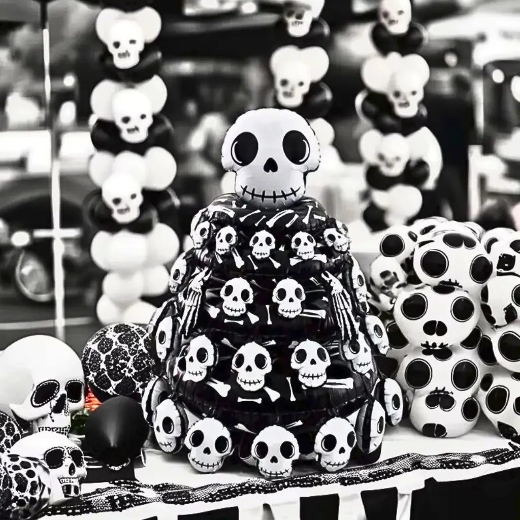 Jumbo 3D Freestanding Skull Pile Foil Balloon – Halloween Skull Decoration
