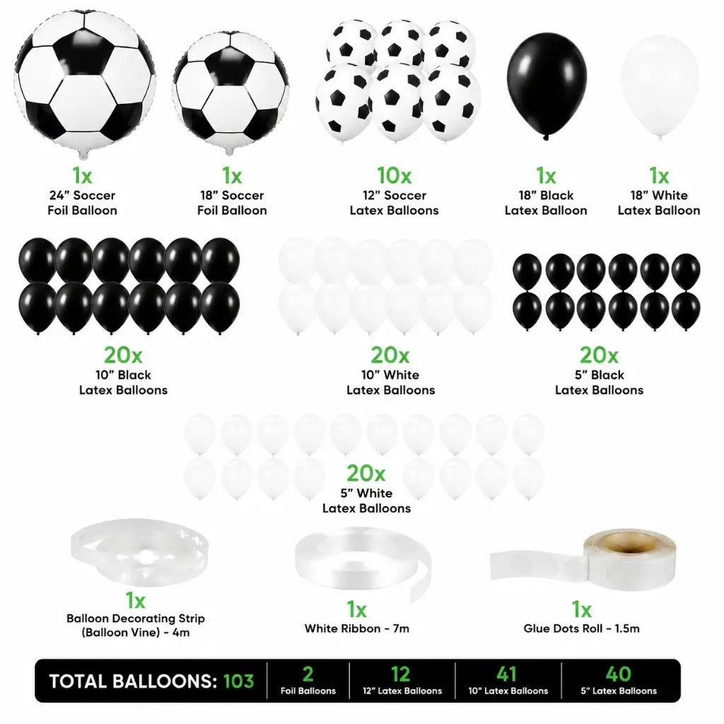Black & White Soccer Party Balloon Garland Kit 97pk