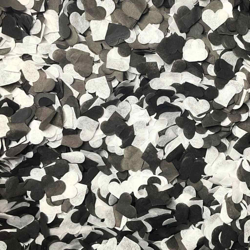 Black & White Tissue Paper Heart Confetti Mix – 20g