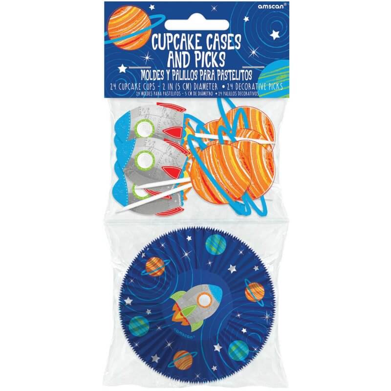 Blast Off Birthday Cupcake Cases & Picks Set 24pk