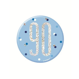 90th birthday blue badge with holographic number 90