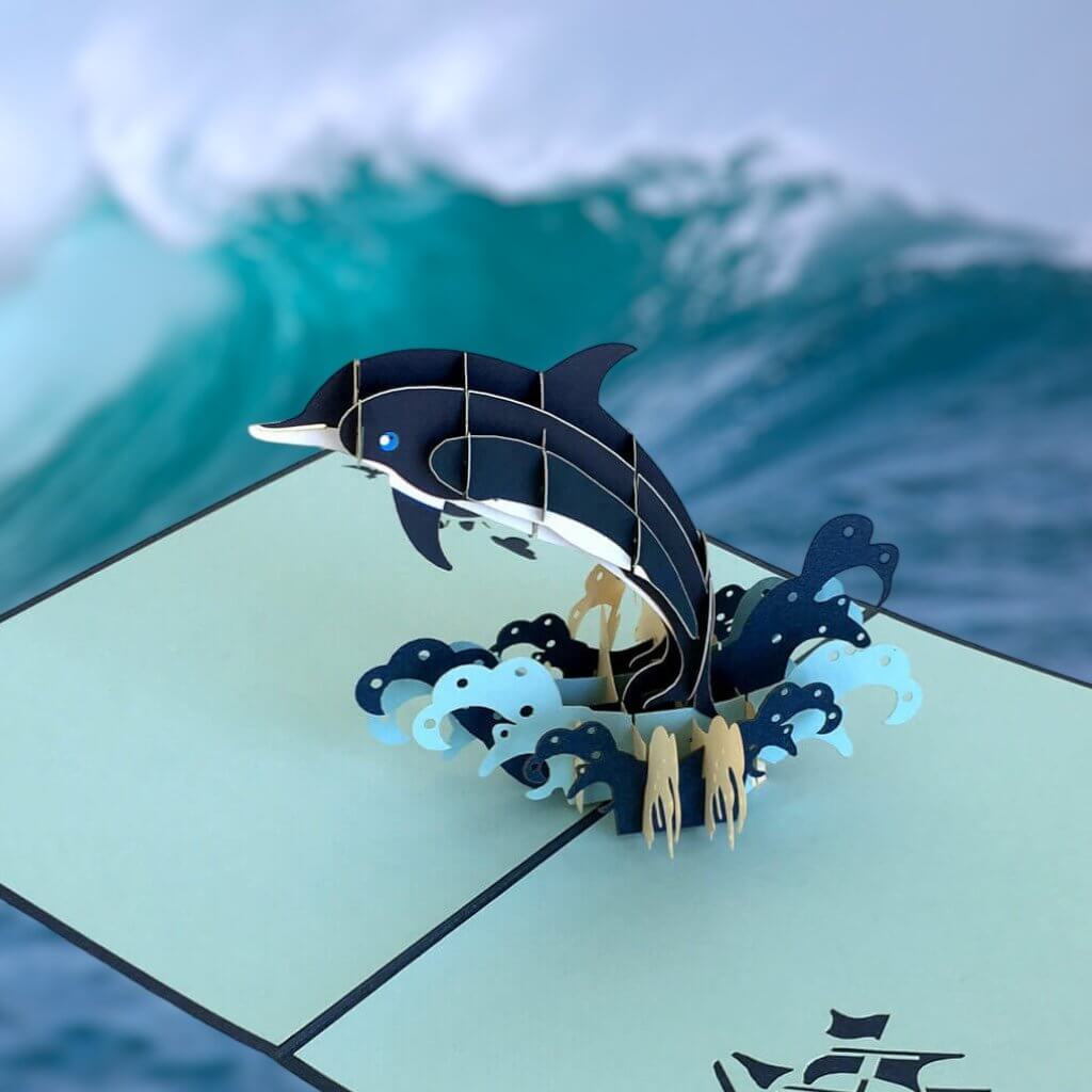 Handmade Online Party Supplies Baby Dolphin Jumping Pop Up Greeting Card