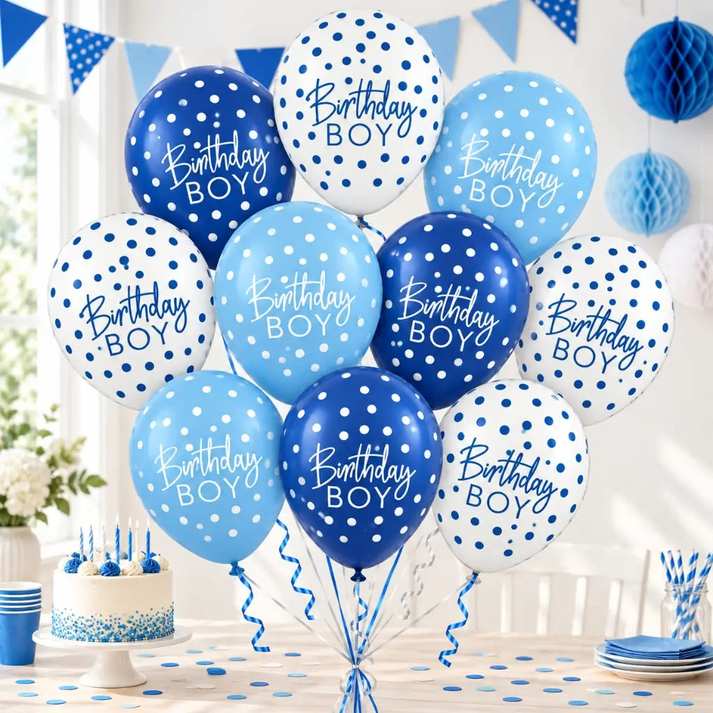 Blue Birthday Boy Latex Balloons 30cm 10pk