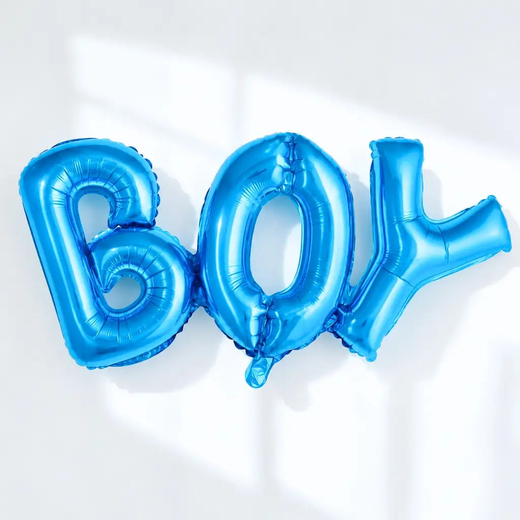 Blue BOY Script Baby Shower Foil Balloon Banner