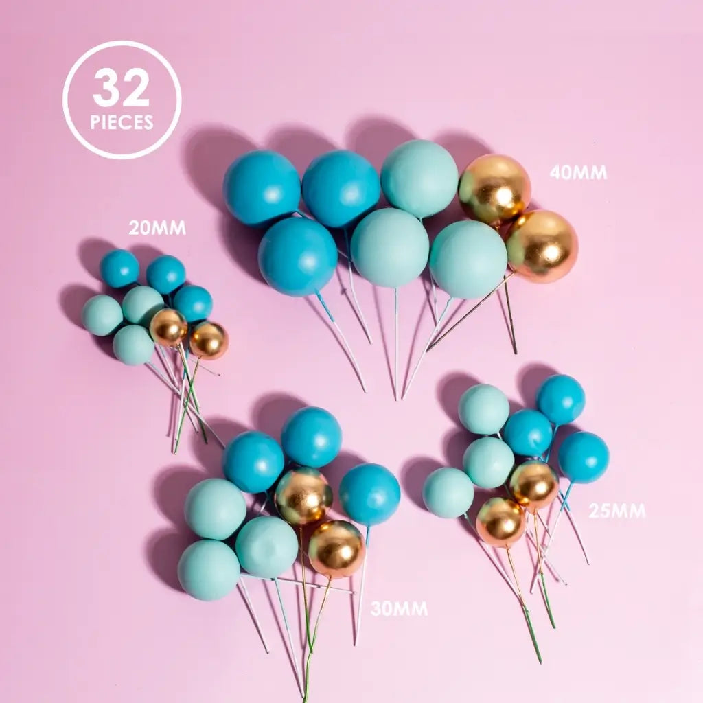 balloon style cake topper blue gold balls