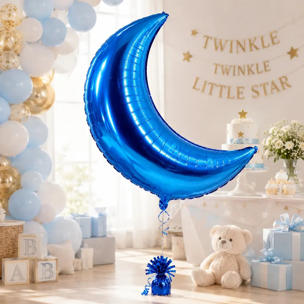 Blue Crescent Moon Shaped Foil Balloon - 2 Sizes