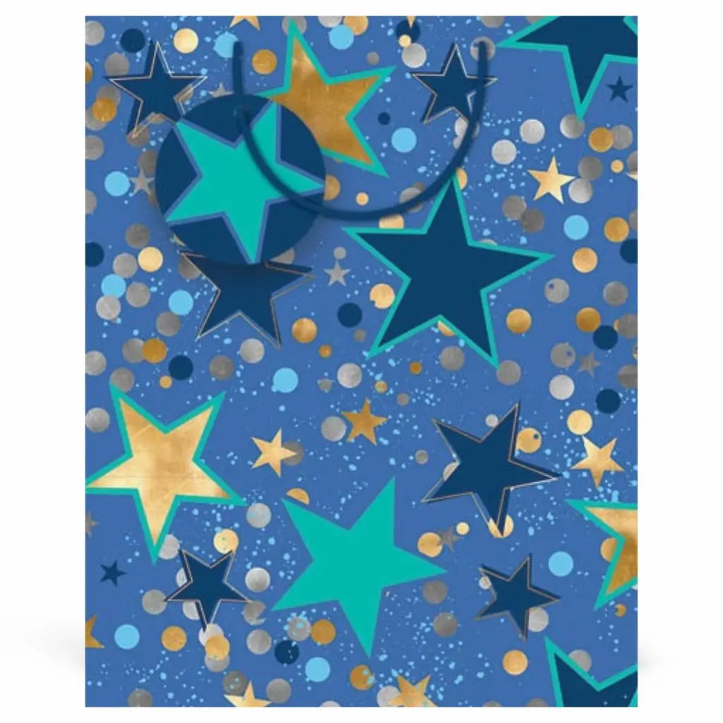 Stars medium gift bag blue and gold design