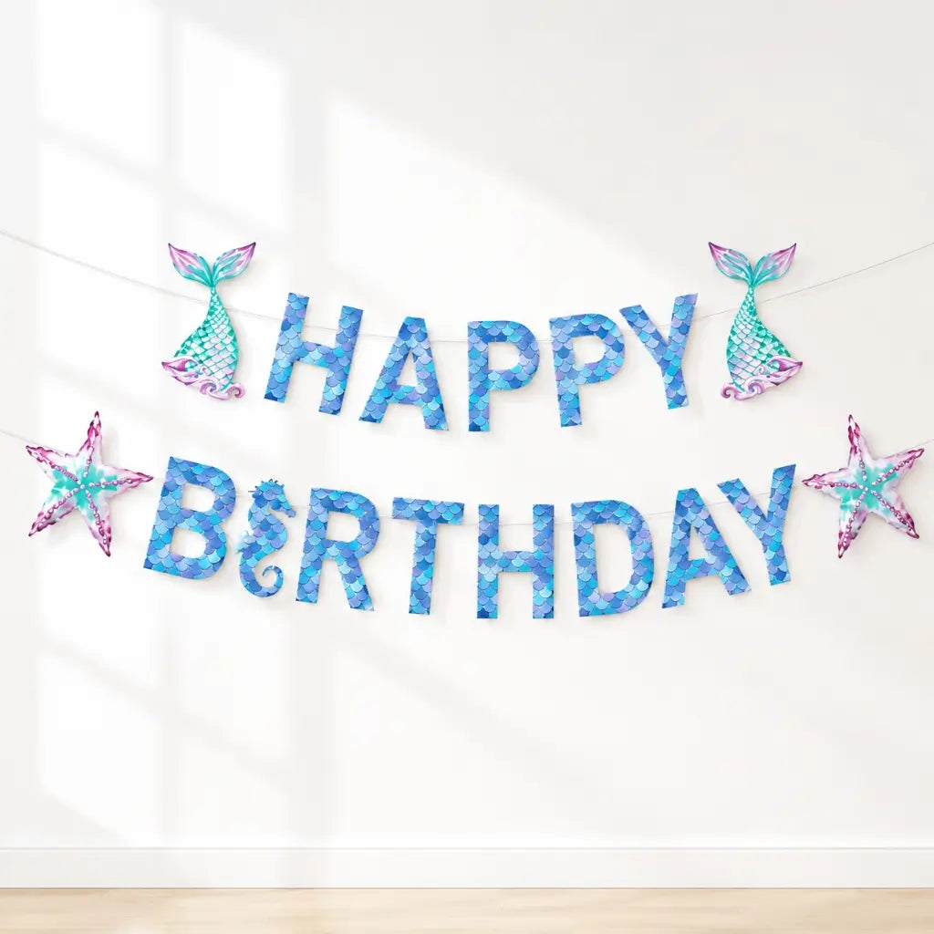 Blue Mermaid Happy Birthday Garland