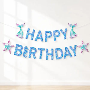 Blue Mermaid Happy Birthday Garland