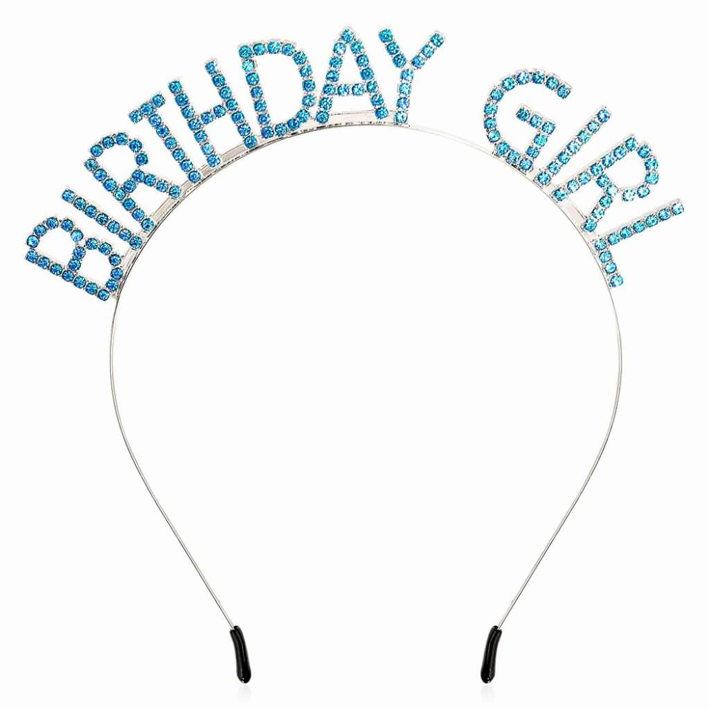 blue Metal Rhinestone Birthday Girl Headband