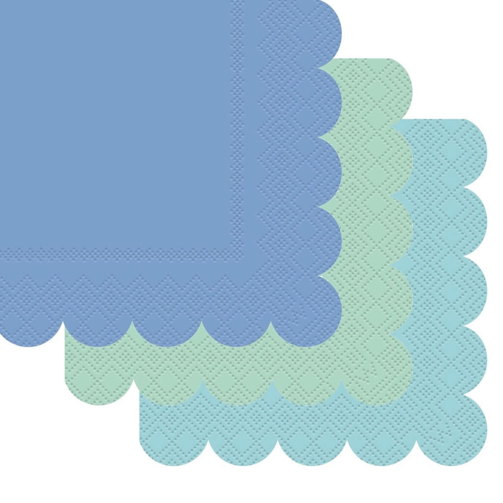 Blue & Mint Green Scalloped Edge Beverage Napkins 16pk