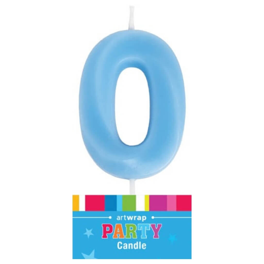 Blue number 0 birthday cake single numeral candle