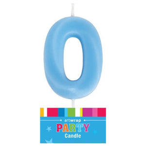 Blue number 0 birthday cake single numeral candle