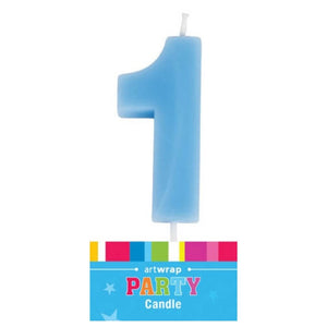 Blue number 1 birthday cake single numeral candle