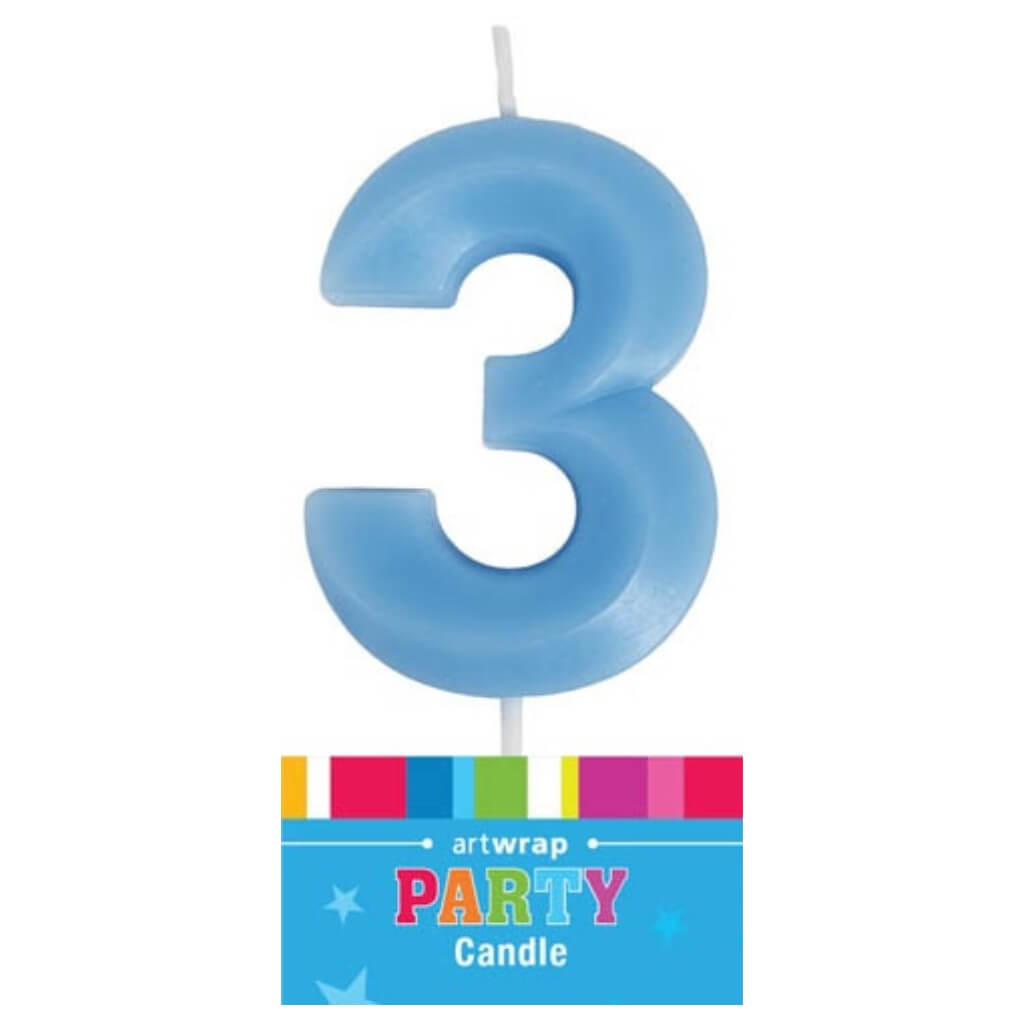 Blue number 3 birthday cake single numeral candle