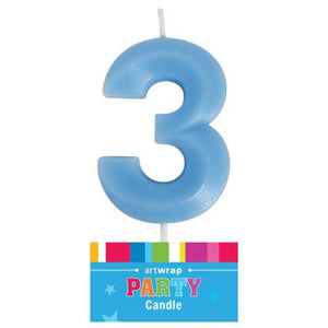 Blue number 3 birthday cake single numeral candle