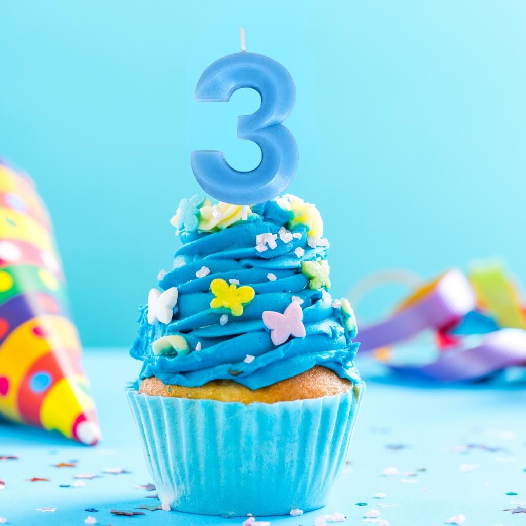 Blue number 3 birthday cake single numeral candle