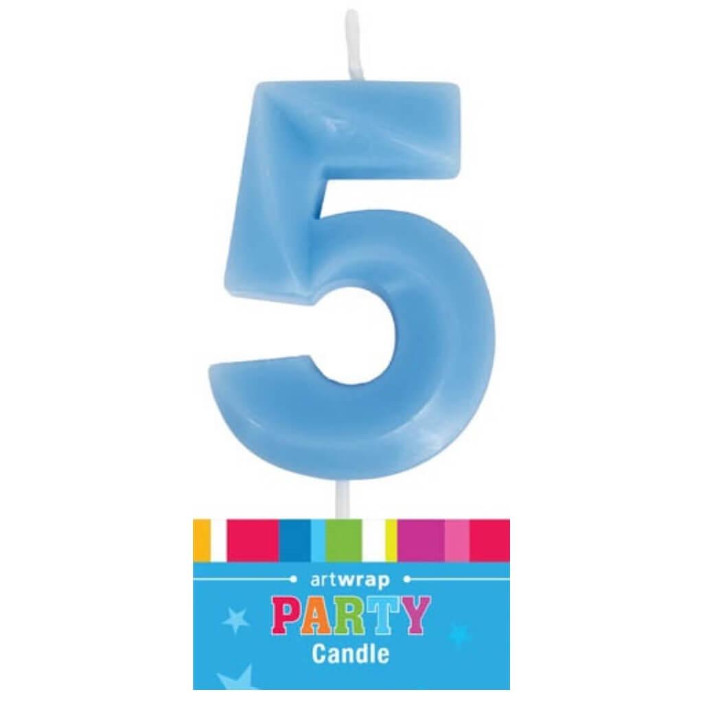 Blue number 5 birthday cake single numeral candle