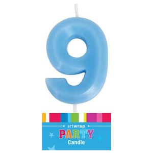 Blue number 9 birthday cake single numeral candle