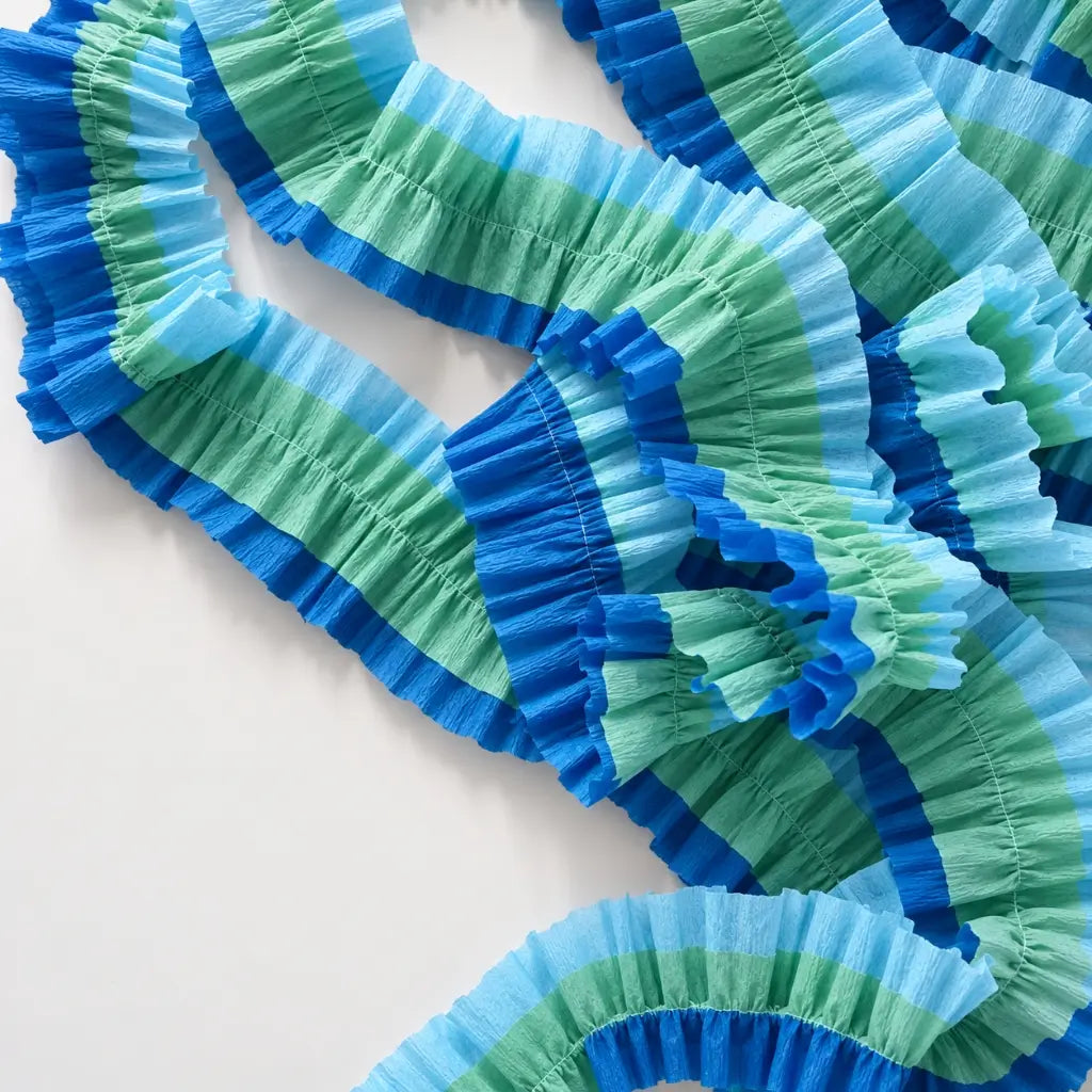 Blue Ombre Ruffled Paper Streamers 3m 4 Pack