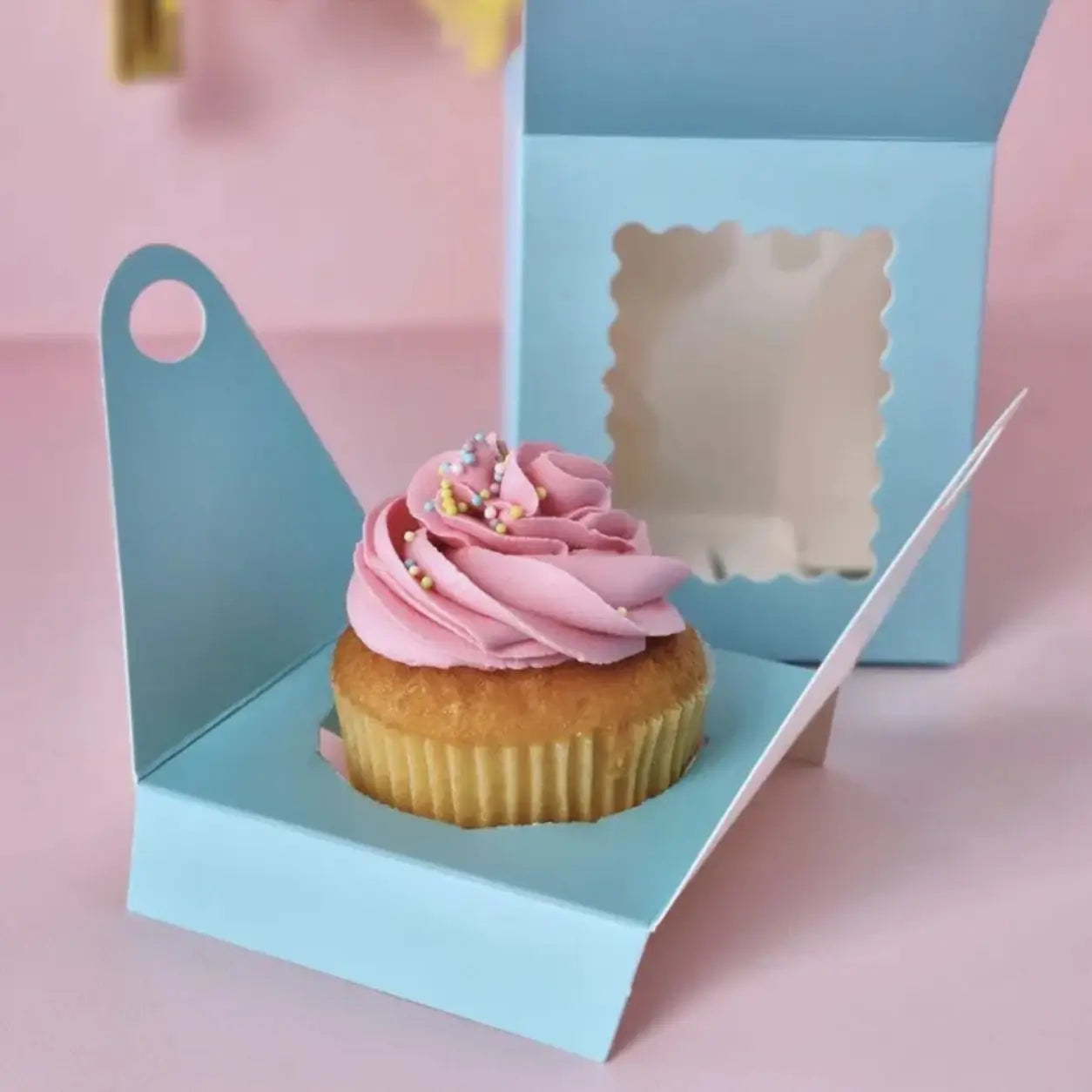 Cake Craft blue single cupcake box with clear scalloped window