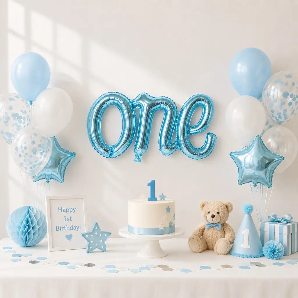 Blue 'one' Script First Birthday Party Foil Balloon