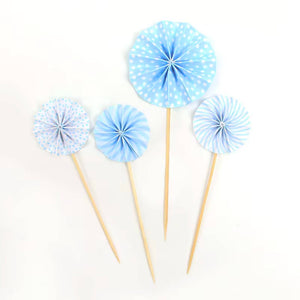 Blue Paper Fan Cupcake Toppers 4pk