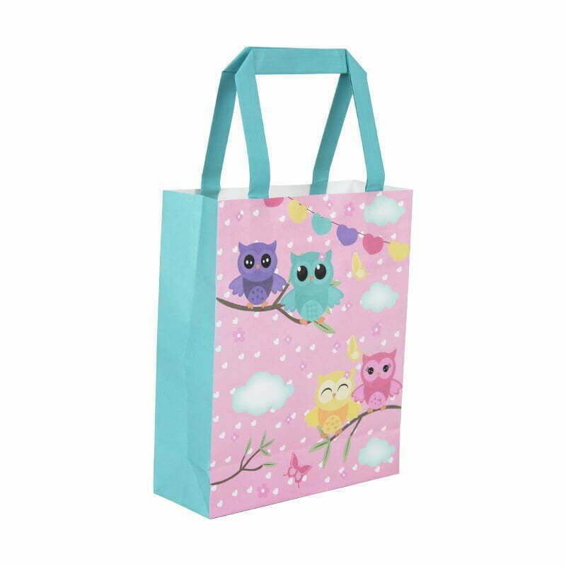 Blue & Pink Owl Paper Gift Bags 8 Pack