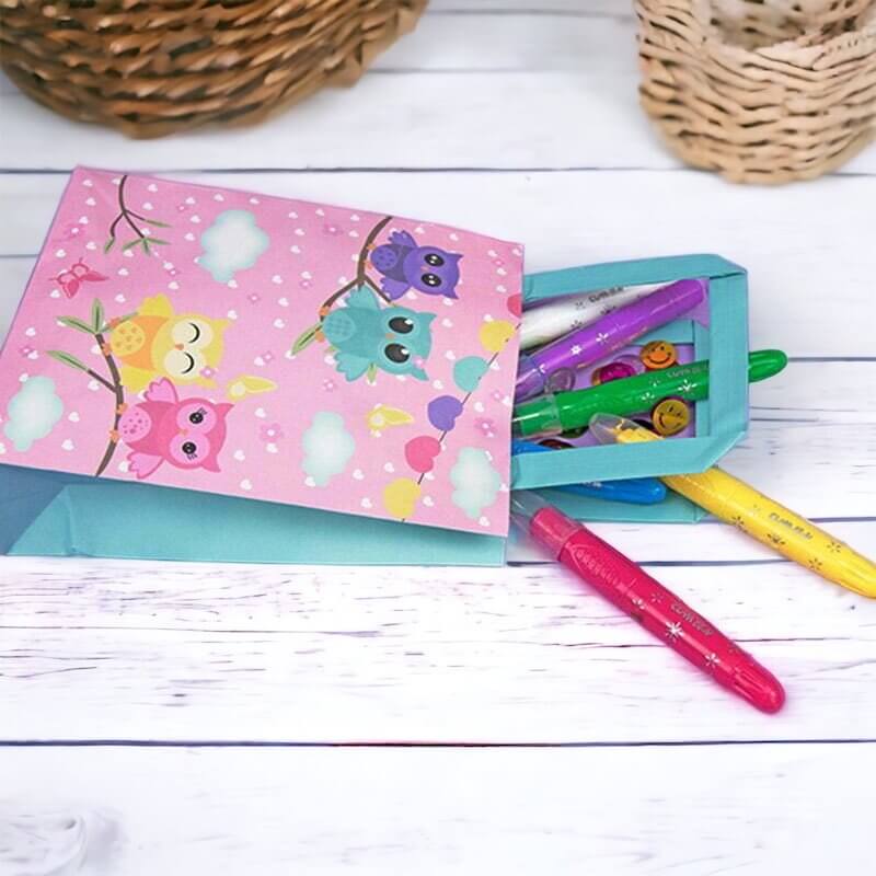 Blue & Pink Owl Paper Gift Bags 8 Pack