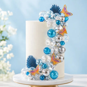 Blue Silver Cake Decorating Kit with Butterflies and Fans