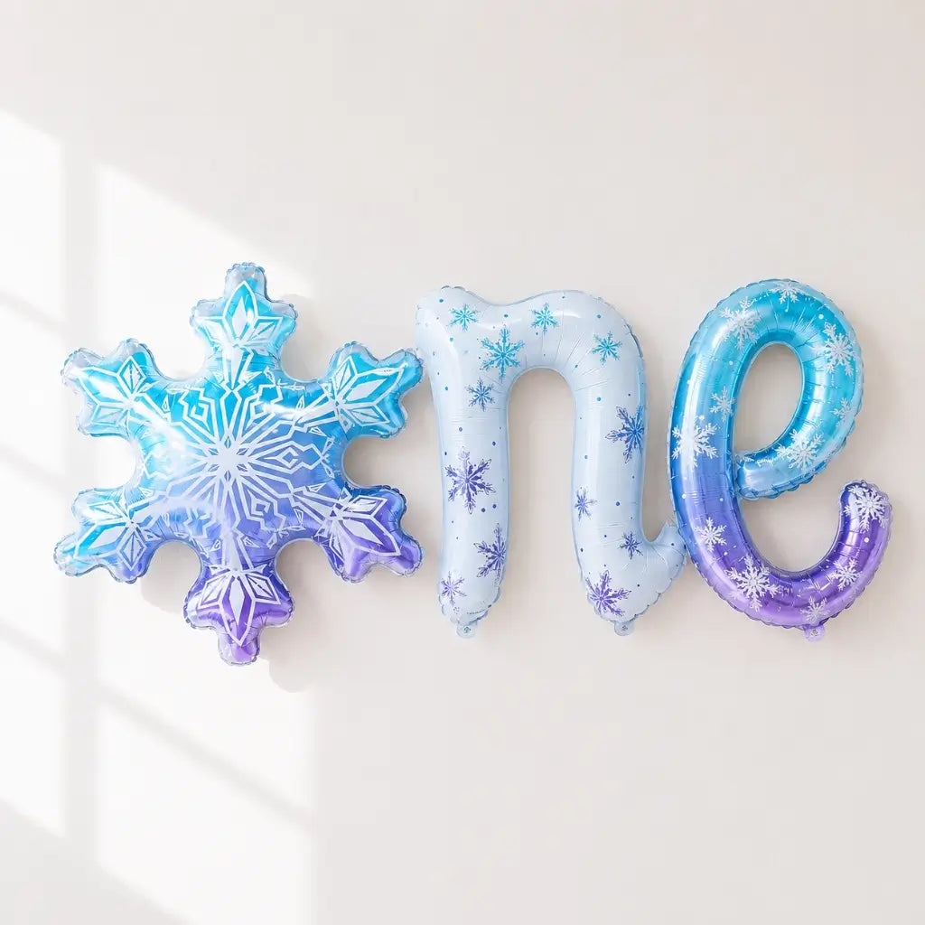 Blue Snowflake One Script Birthday Foil Balloon Banner.