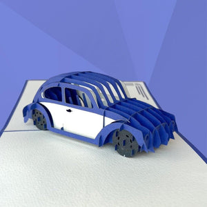 Blue Vintage Car 3D Pop Up Greeting Card - Blue Cover