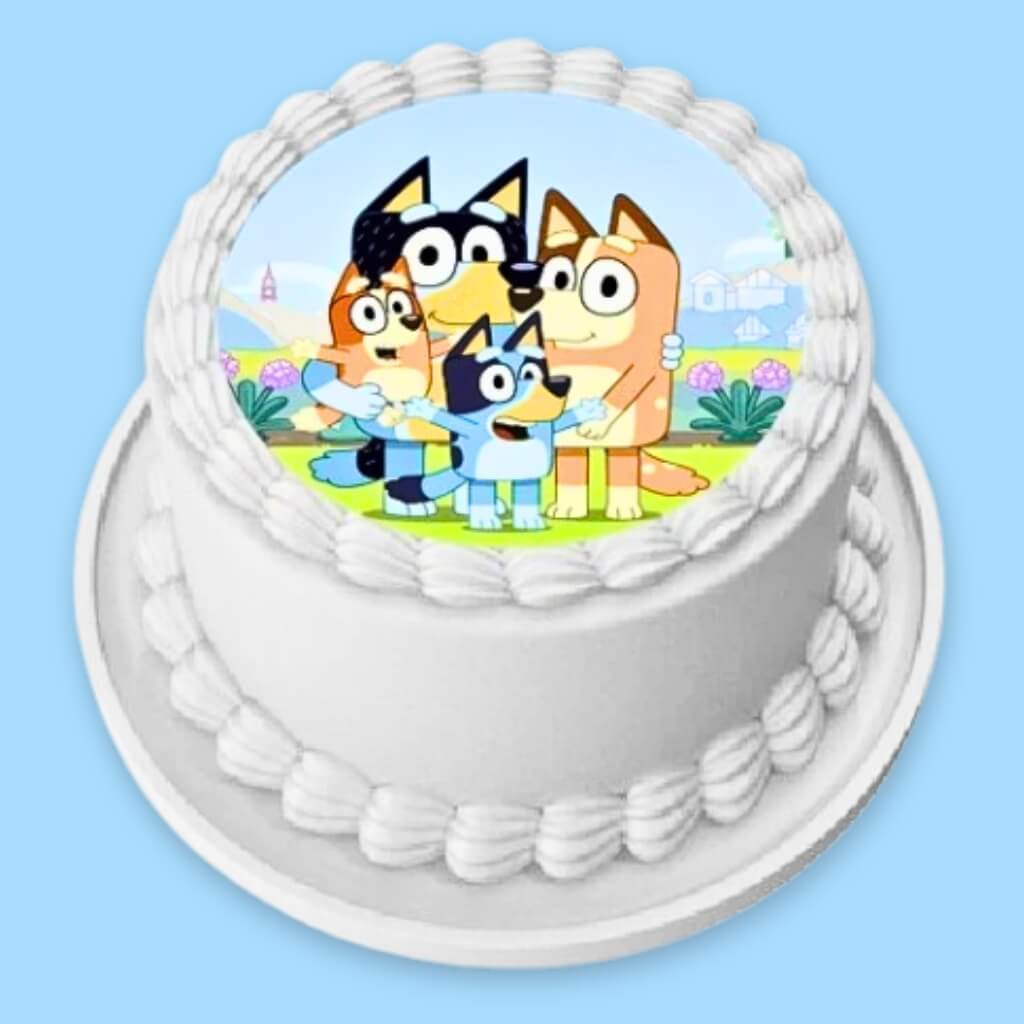 Bluey family round edible icing cake topper 16cm cake decoration