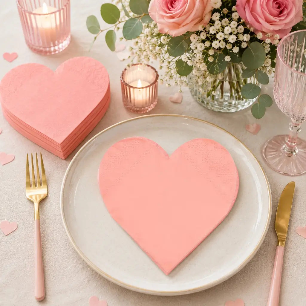 Heart shaped peach disposable party napkins