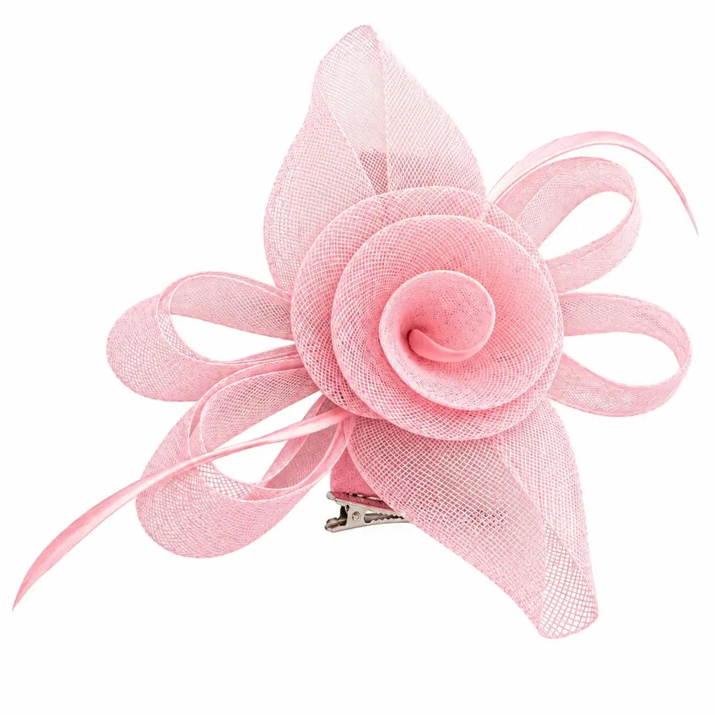 Brooke pink mesh rose hair accessory with fine curved accents