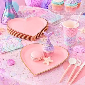 Elegant pink gold rim heart plates mermaid tableware