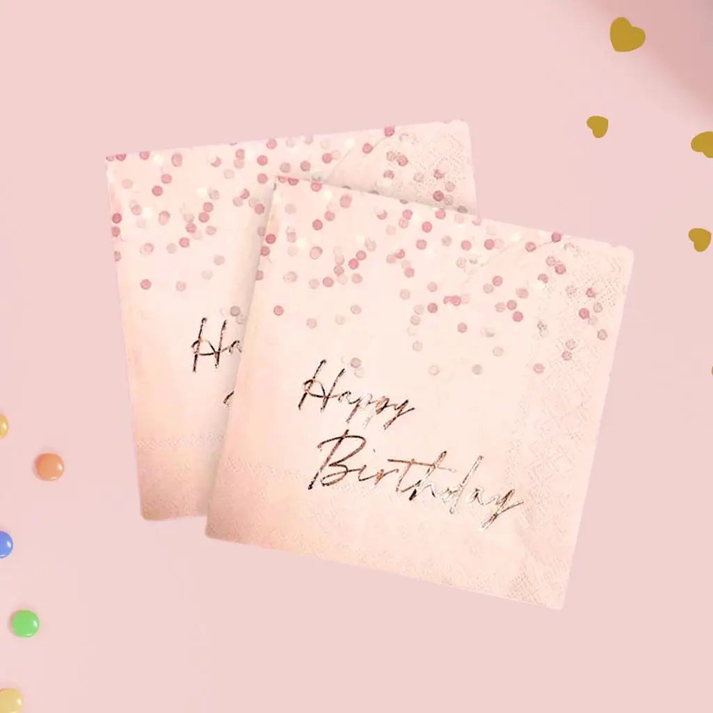 Blush Pink Happy Birthday Paper Napkins 20pk