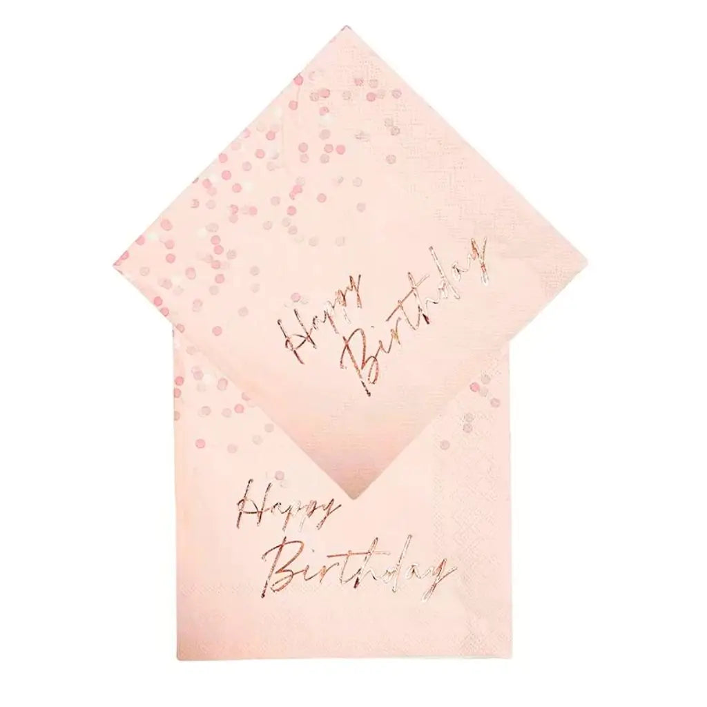 Blush Pink Happy Birthday Paper Napkins 20pk